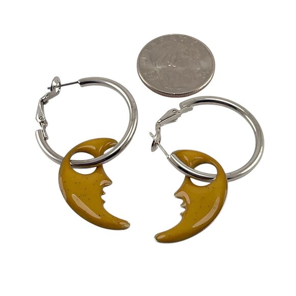 Mystical Moon Glow Hoop Earrings With Yellow Crescent Charms - Picture 5 of 7